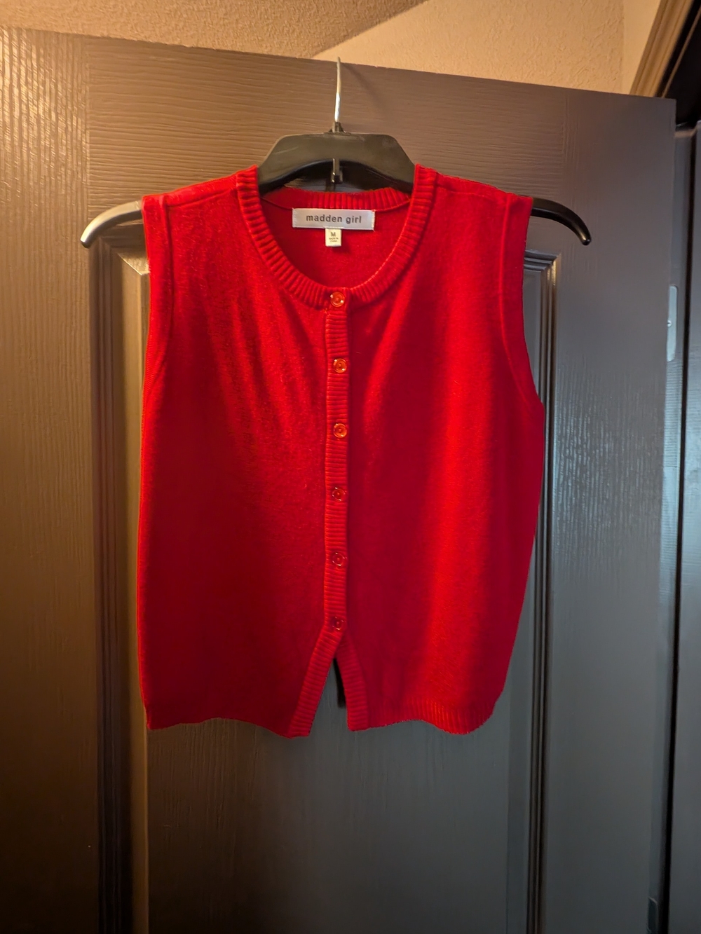 Madden Girl Red Sleeveless Button Cardigan